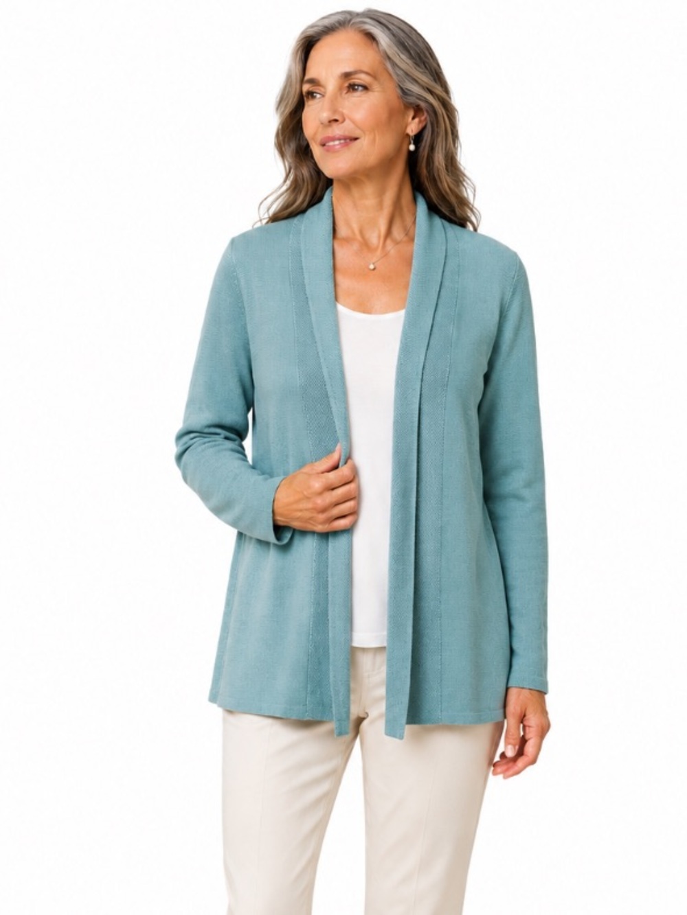 Eileen Fisher Merino Wool Open Front Cardigan Sea Foam Blue Petite Medium EUC!